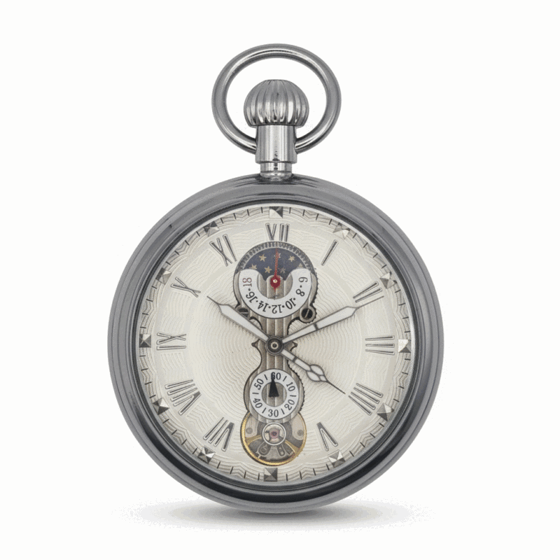 Silver Mechanical Open Dial Pocket Watch pocket watch