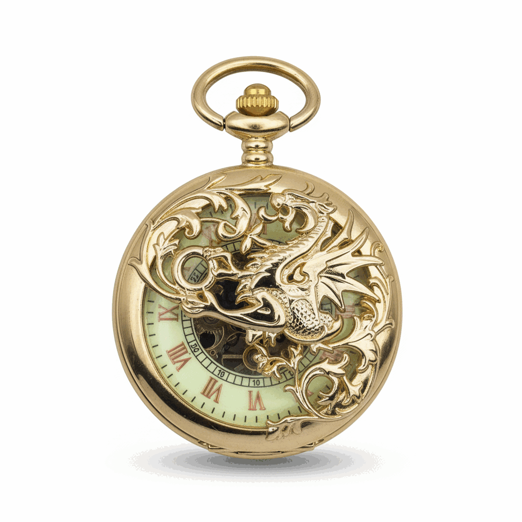 Gold Dragon Hunter Pocket Watch
