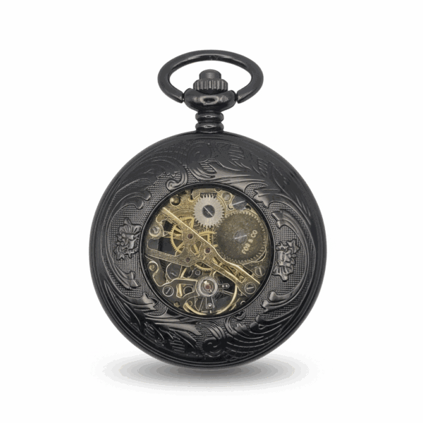 FAC-130-pocket-watch-2 Polished Black Roman Numeral Half Hunter Fob Watch
