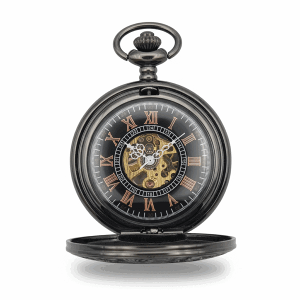 FAC-133-pocket-watch-3 Black Victorian Roman Numeral Half Hunter Fob Watch