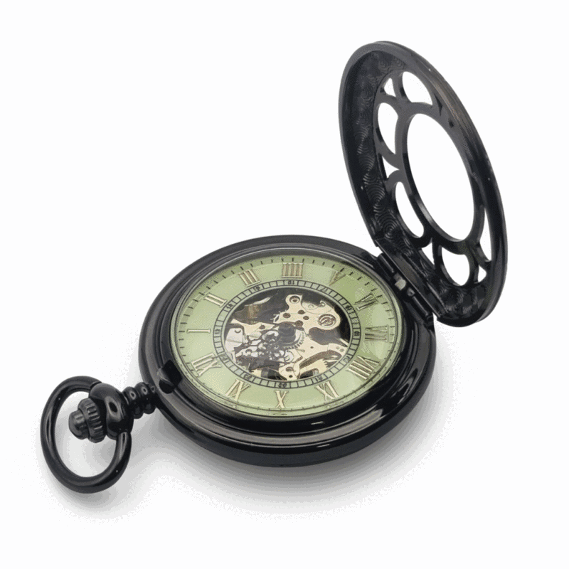 Black Flower Hunter Pocket Watch