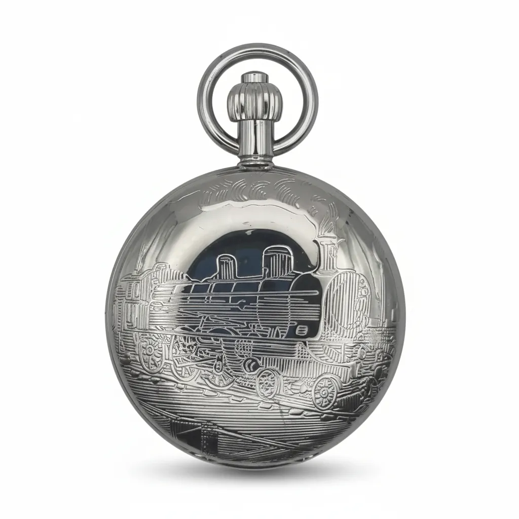 Polished Silver Locomotive Hunter Pocket Watch