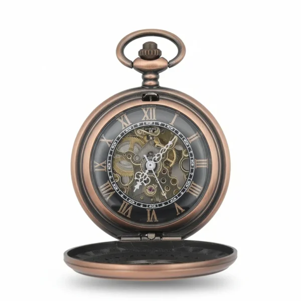 FAC152-pocket-watch-3 Bronze Greek Symbol Half Hunter Pocket Watch