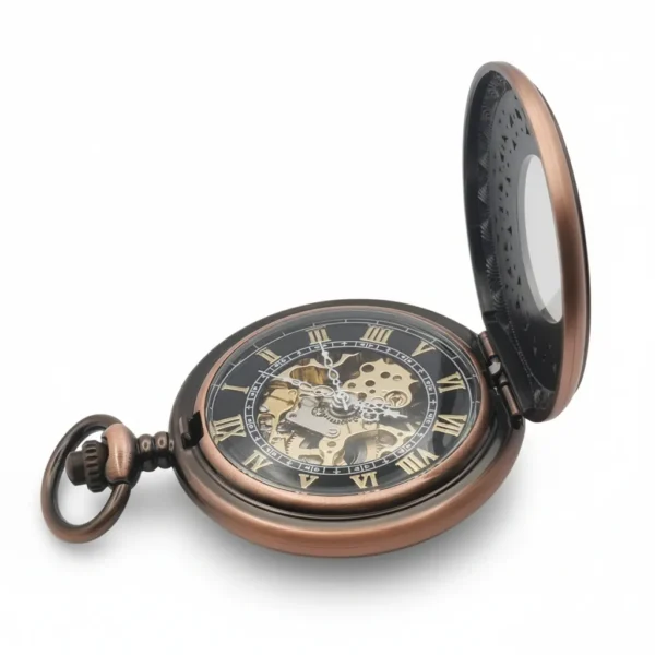 FAC152-pocket-watch-4 Bronze Greek Symbol Half Hunter Pocket Watch