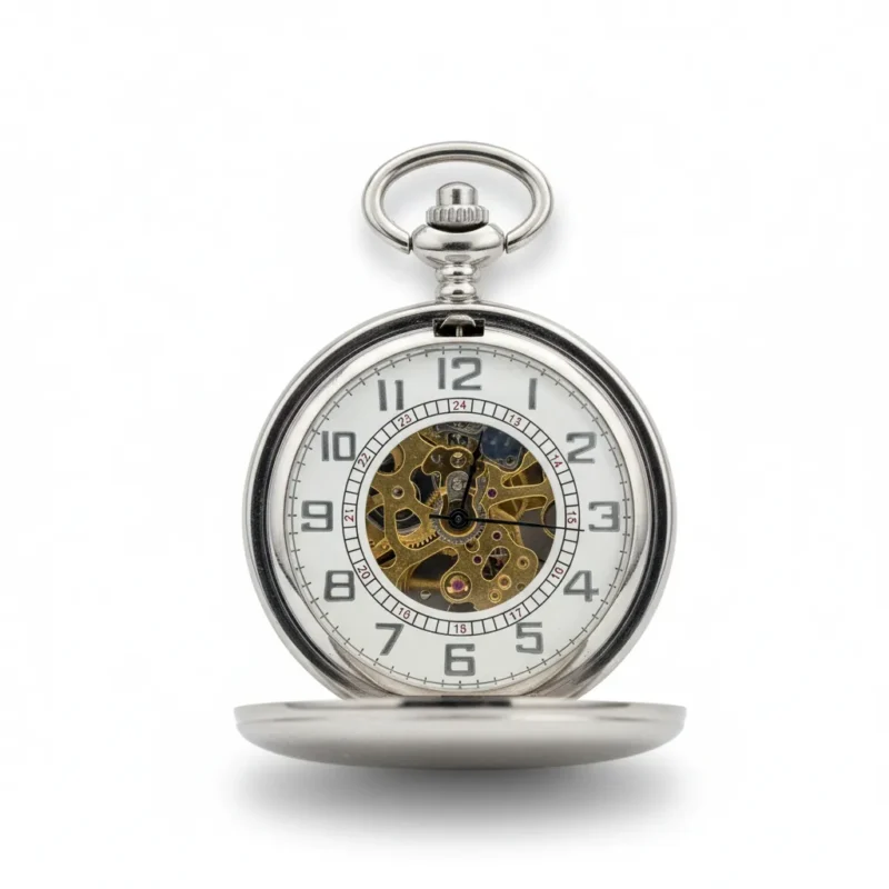 Classic Silver Crest Hunter Pocket Watch