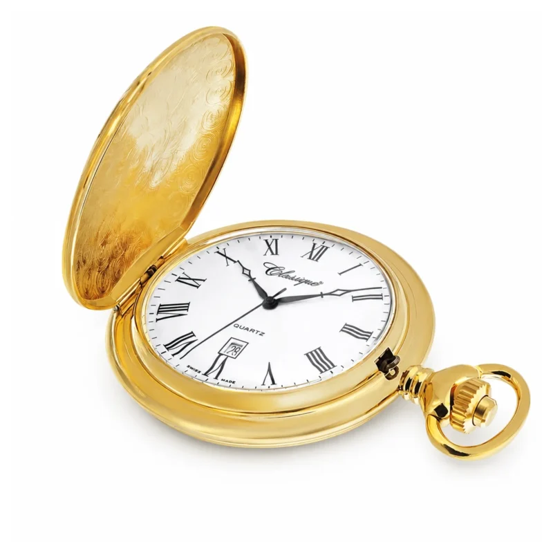 Gents 41mm Gold Plated Swiss Quartz Pocket Watch – image 2 Gents 41mm Gold Plated Swiss Quartz Pocket Watch