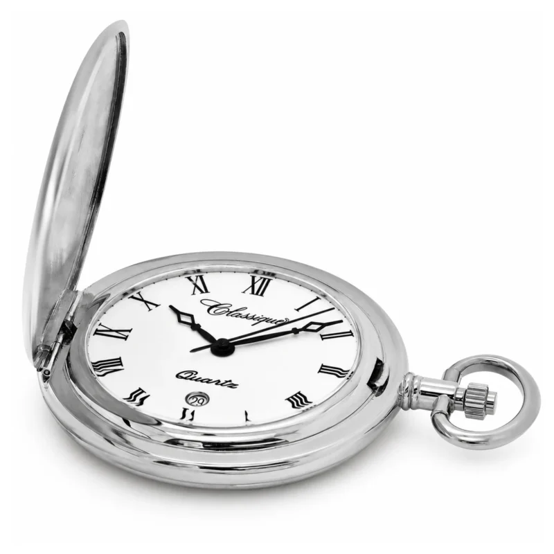 Gents 41mm Rhodium Plated Swiss Quartz Pocket Watch