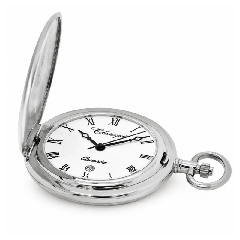 Gents 41mm Rhodium Plated Swiss Quartz Pocket Watch