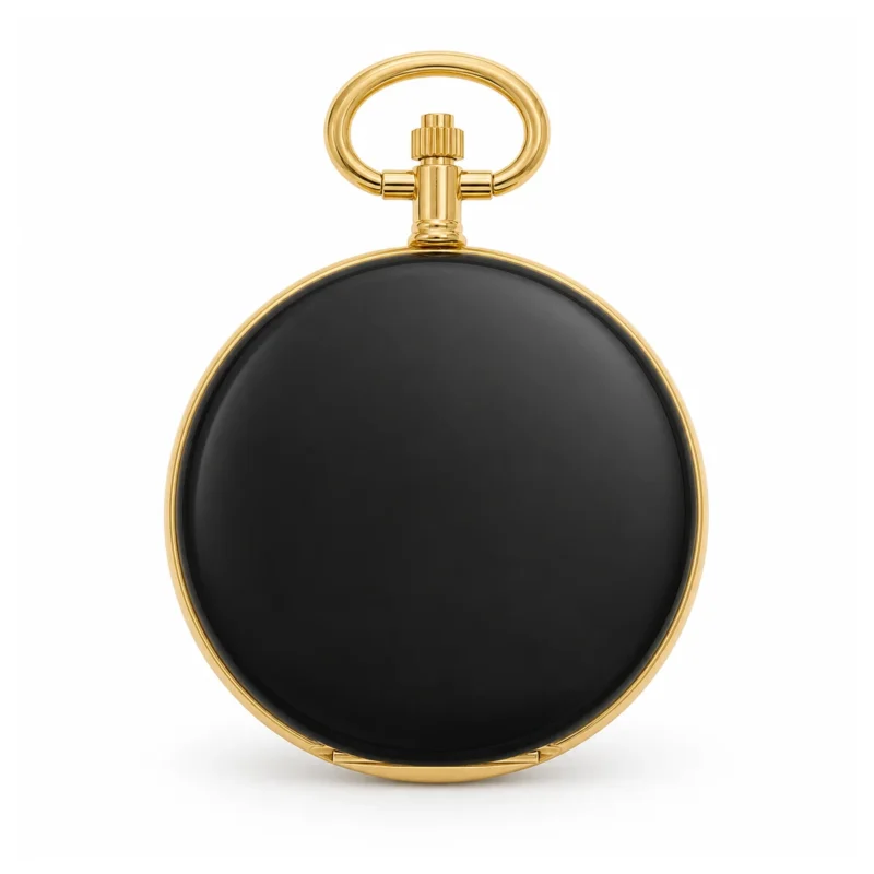 Gents 42mm Plain Black Enamel Gold Plated Swiss Quartz Pocket Watch