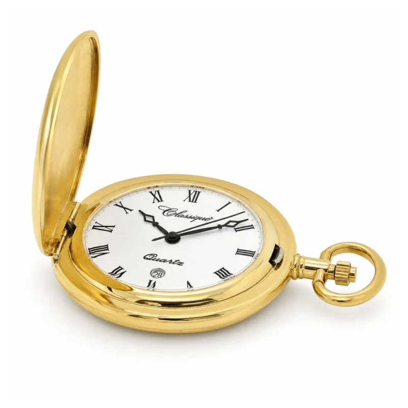 Gents 42mm Plain Brushed Gold Plated Swiss Quartz Pocket Watch