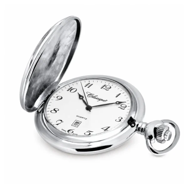 Gents 44mm Sterling Silver Swiss Quartz Pocket Watch - image 2 Gents 44mm Sterling Silver Swiss Quartz Pocket Watch