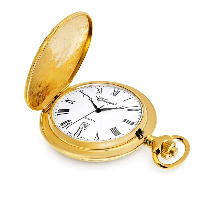 Gents 48mm Brushed Gold Plated Swiss Quartz Pocket Watch