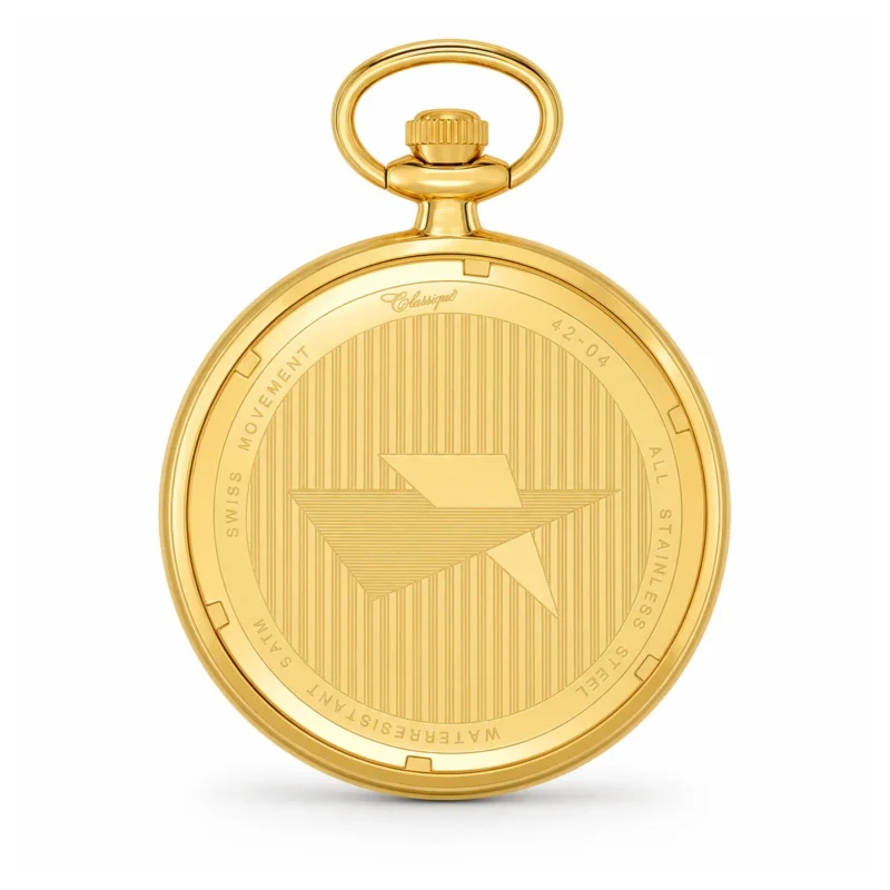 Gents 48mm Gold Plated Open Face Swiss Quartz Pocket Watch