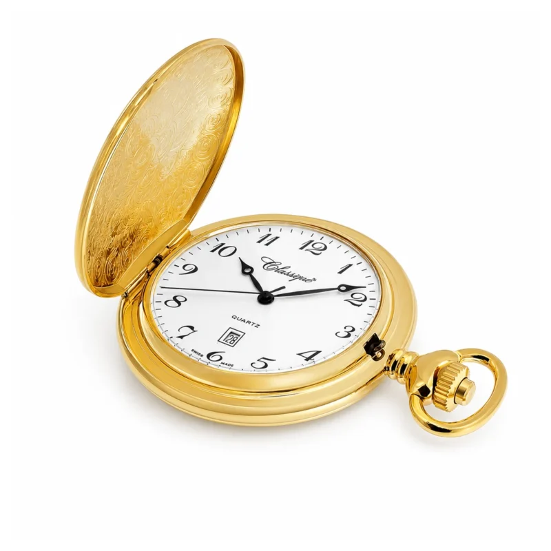 Gents 48mm Gold Plated Stainless Steel Swiss Quartz Pocket Watch