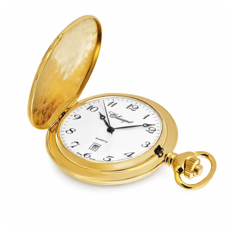 Gents 48mm Gold Plated Swiss Quartz Pocket Watch – image 2 Gents 48mm Gold Plated Swiss Quartz Pocket Watch