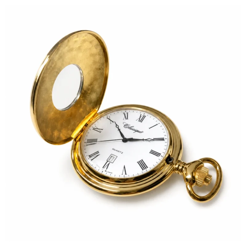 Gents 48mm Gold Plated Swiss Quartz Pocket Watch – image 2 Gents 48mm Gold Plated Swiss Quartz Pocket Watch