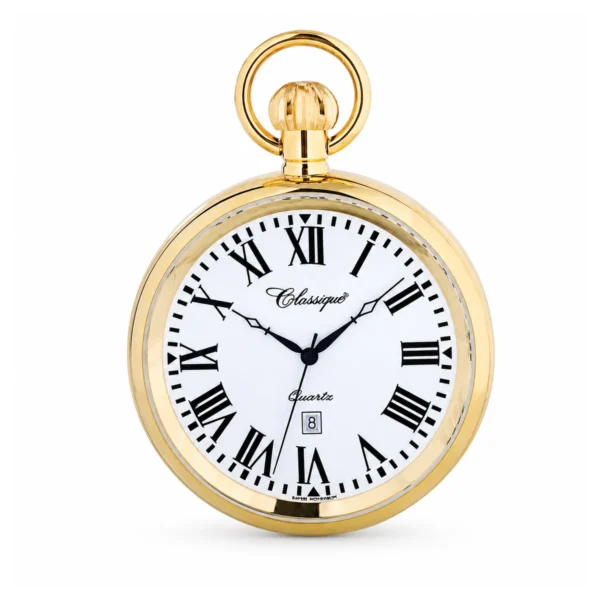 Gents 48mm Open Face Gold Plated All Stainless Steel Swiss Quartz Pocket Watch - image 1 Gents 48mm Open Face Gold Plated All Stainless Steel Swiss Quartz Pocket Watch
