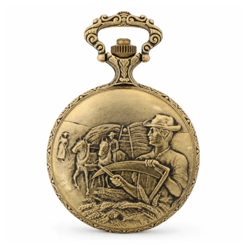 Gents 48mm Pewter Antique Gold Plated “Farmer” Swiss Quartz Pocket Watch – image 2 Gents 48mm Pewter Antique Gold Plated "Farmer" Swiss Quartz Pocket Watch
