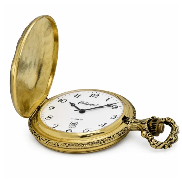 Gents 48mm Pewter Antique Gold Plated "Fisherman" Swiss Quartz Pocket Watch - image 3 Gents 48mm Pewter Antique Gold Plated "Fisherman" Swiss Quartz Pocket Watch