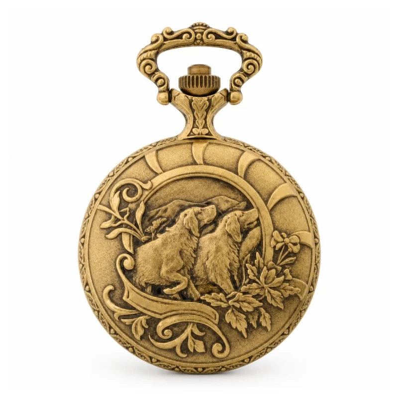 Gents 48mm Pewter Antique Gold Plated "Hunter" Swiss Quartz Pocket Watch