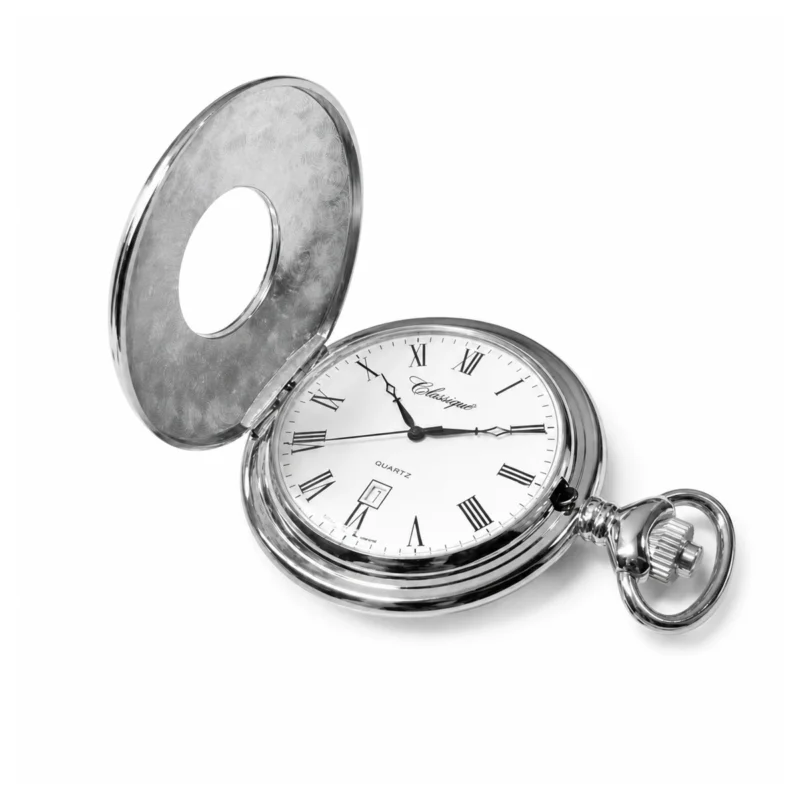 Gents 48mm Rhodium Plated Swiss Quartz Pocket Watch – image 2 Gents 48mm Rhodium Plated Swiss Quartz Pocket Watch