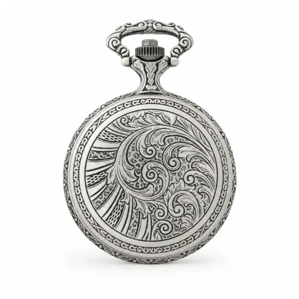 Gents 48mm Pewter Antique Rhodium Plated Swiss Quartz Pocket Watch - image 2 Gents 48mm Pewter Antique Rhodium Plated Swiss Quartz Pocket Watch