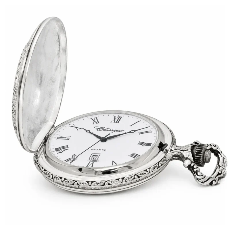 Gents 48mm Rhodium Plated Swiss Quartz Pocket Watch