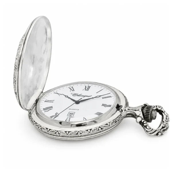 Gents 48mm Pewter Antique Rhodium Plated "Golf" Swiss Quartz Pocket Watch