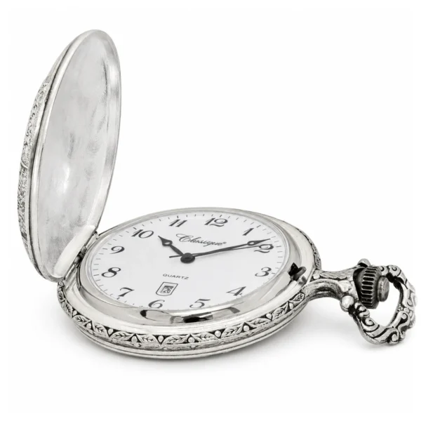 Gents 48mm Pewter Antique Rhodium Plated "Golf" Swiss Quartz Pocket Watch