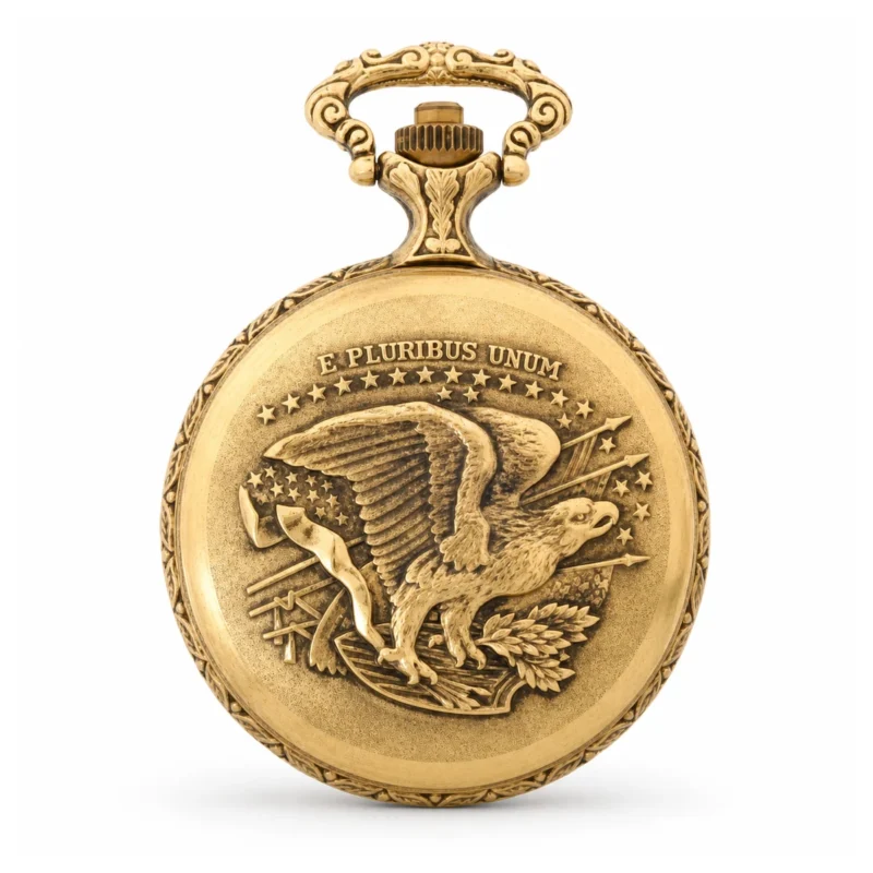 Gents 48mm Pewter Antique Gold Plated “Touring Couple” Swiss Quartz Pocket Watch – image 2 Gents 48mm Pewter Antique Gold Plated "Touring Couple" Swiss Quartz Pocket Watch