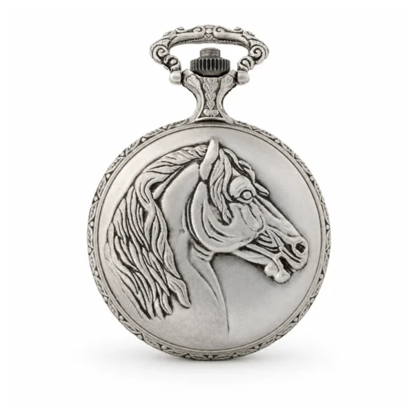 Gents 48mm Pewter Antique Rhodium Plated "Equestrian" Swiss Quartz Pocket Watch