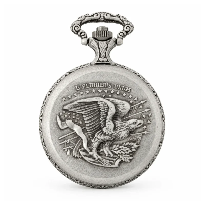 Gents 48mm Pewter Antique Rhodium Plated “Man on Bike” Swiss Quartz Pocket Watch – image 2 Gents 48mm Pewter Antique Rhodium Plated "Man on Bike" Swiss Quartz Pocket Watch
