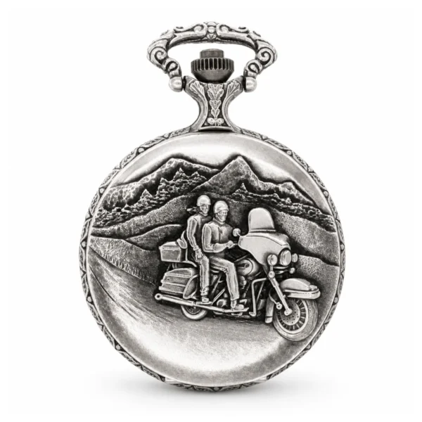 Gents 48mm Pewter Antique Rhodium Plated "Touring Couple" Swiss Quartz Pocket Watch - image 1 Gents 48mm Pewter Antique Rhodium Plated "Touring Couple" Swiss Quartz Pocket Watch