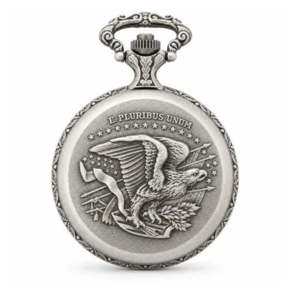 Gents 48mm Pewter Antique Rhodium Plated "Touring Couple" Swiss Quartz Pocket Watch - image 2 Gents 48mm Pewter Antique Rhodium Plated "Touring Couple" Swiss Quartz Pocket Watch