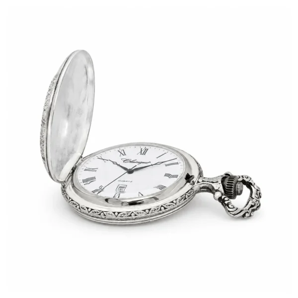Gents 48mm Pewter Antique Rhodium Plated "Touring Couple" Swiss Quartz Pocket Watch - image 3 Gents 48mm Pewter Antique Rhodium Plated "Touring Couple" Swiss Quartz Pocket Watch