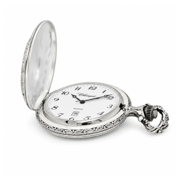 Gents 48mm Pewter Antique Rhodium Plated "Touring Couple" Swiss Quartz Pocket Watch - image 4 Gents 48mm Pewter Antique Rhodium Plated "Touring Couple" Swiss Quartz Pocket Watch