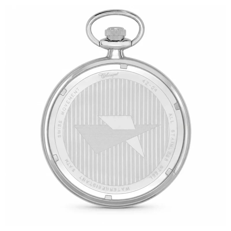 Gents 48mm Rhodium Plated Open Face Swiss Quartz Pocket Watch