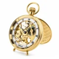 Gents 49mm Gold Plated Open Face Mechanical Swiss Made Skeleton Desktop Pocket Watch