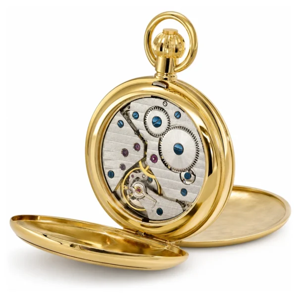 Gents 49mm Gold Plated Skeleton Mechanical Pocket Watch