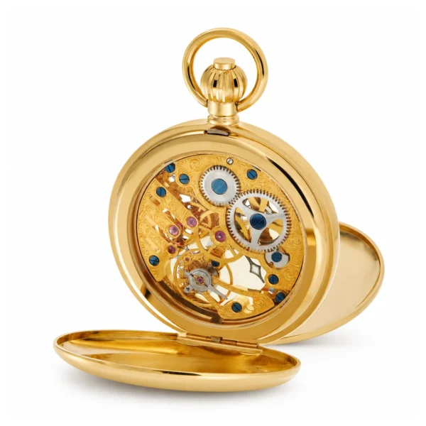Gents 49mm Gold Plated Skeleton Mechanical Pocket Watch - image 2 Gents 49mm Gold Plated Skeleton Mechanical Pocket Watch