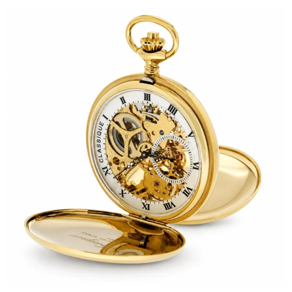 Gents 49mm Gold Plated Stainless Steel Skeleton Swiss Made Pocket Watch - image 1 Gents 49mm Gold Plated Stainless Steel Skeleton Swiss Made Pocket Watch