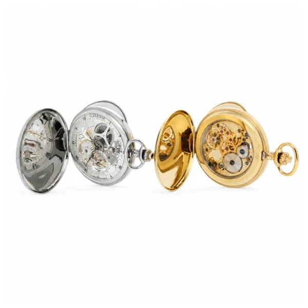 Gents 49mm Gold Plated Stainless Steel Skeleton Swiss Made Pocket Watch - image 2 Gents 49mm Gold Plated Stainless Steel Skeleton Swiss Made Pocket Watch