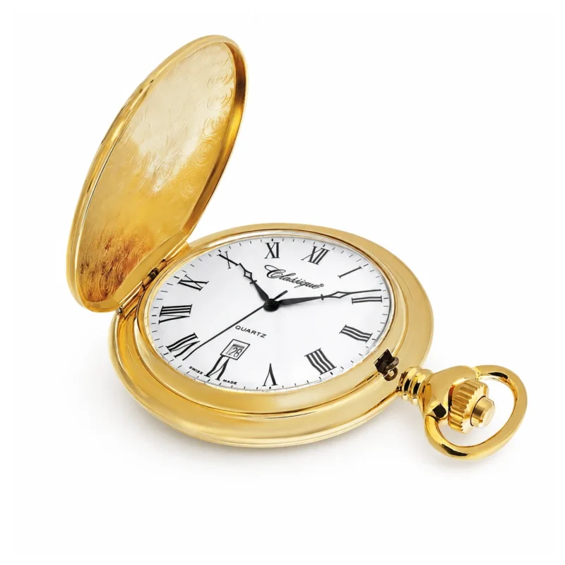 Gents 49mm Gold Plated Swiss Quartz Pocket Watch – image 2 Gents 49mm Gold Plated Swiss Quartz Pocket Watch
