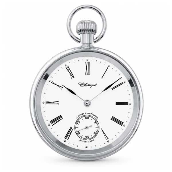 Gents 49mm Stainless Steel Mechanical Open Face Swiss Made Pocket Watch - image 1 Gents 49mm Stainless Steel Mechanical Open Face Swiss Made Pocket Watch