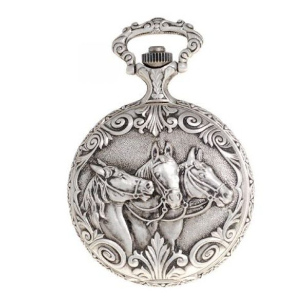 8030W NEW-800x800 Gents 48mm Pewter Antique Rhodium Plated "Three Horses" Swiss Quartz Pocket Watch
