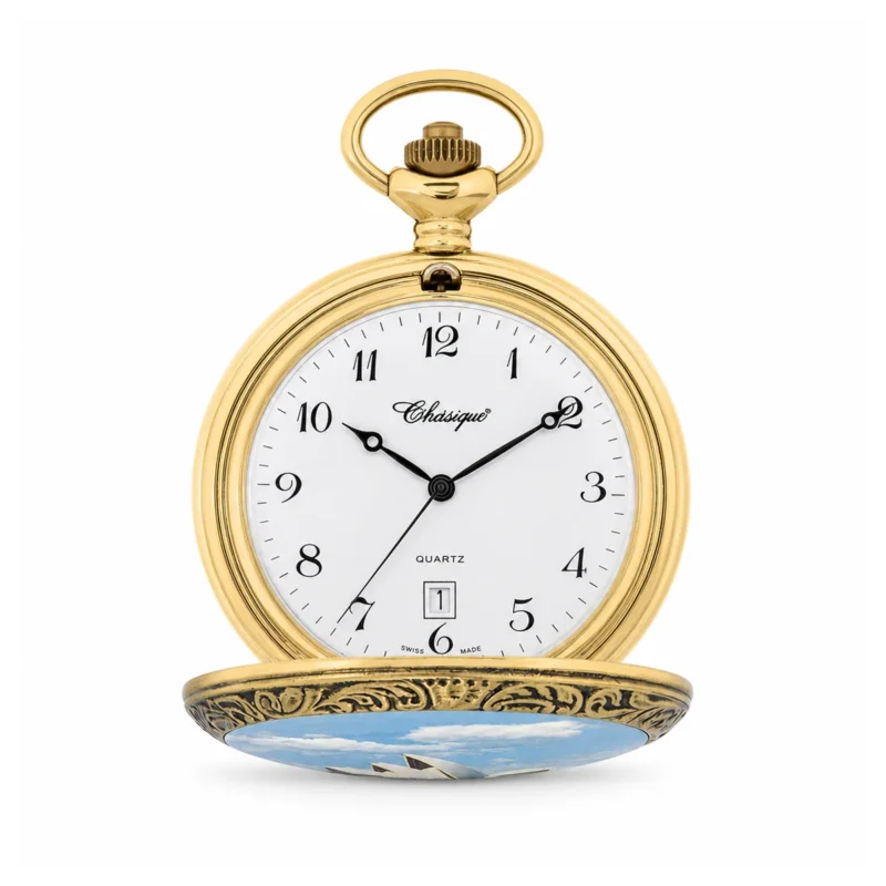 Gents 48mm Pewter Antique Gold Plated "Opera" Swiss Quartz Pocket Watch