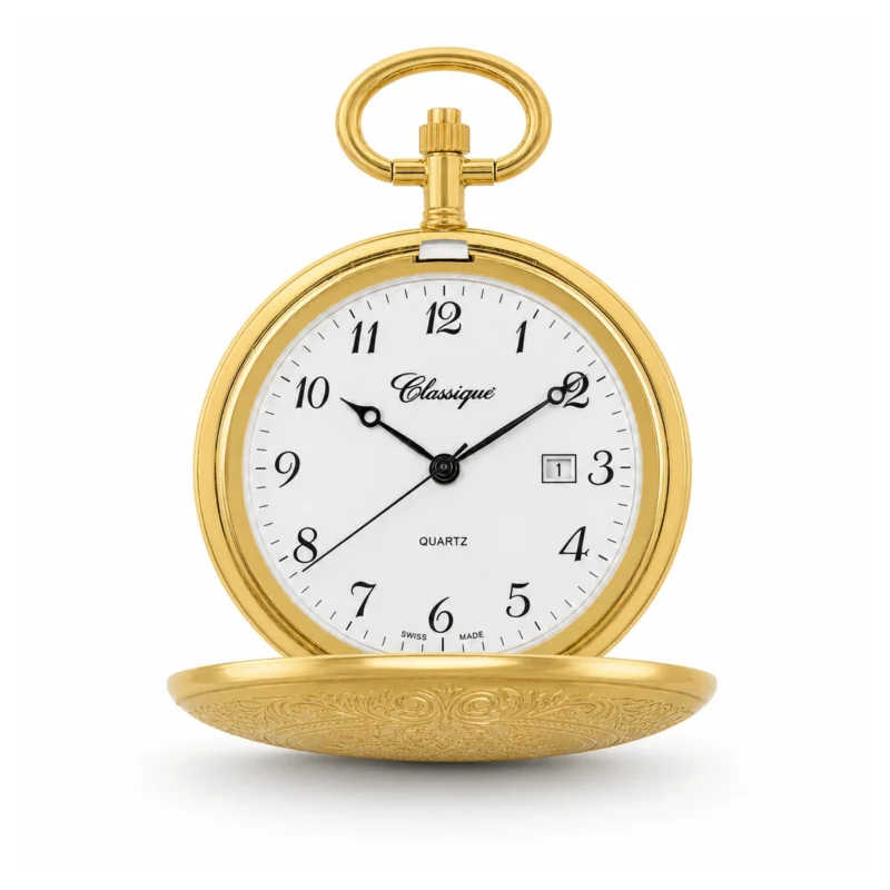 Gents 40mm Gold Plated "Clover" Swiss Quartz Pocket Watch